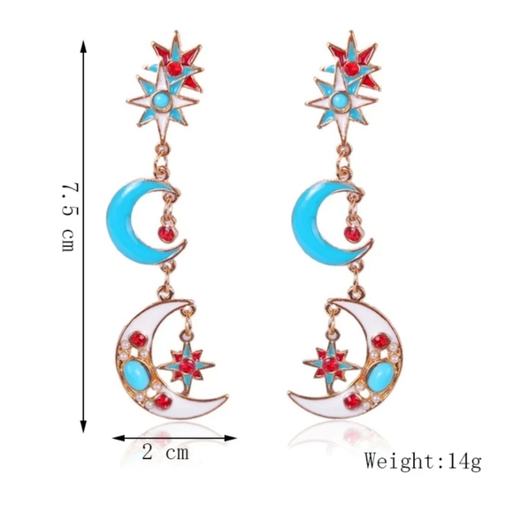 Star and Moon Earrings Star Earrings Celestial Ear - Picture 3 of 3